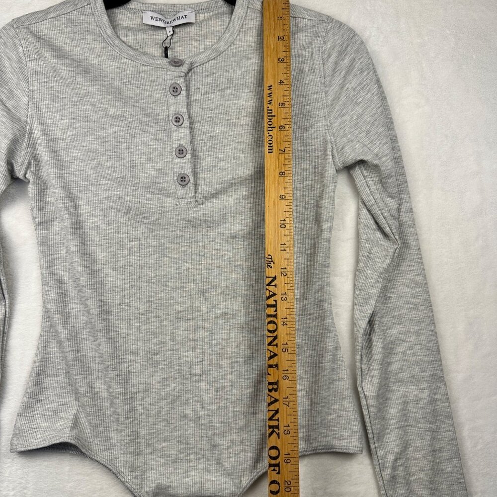 WeWoreWhat Womens Henley Bodysuit Gray Sz S Ribbed Long-Sleeve Comfy Stretch NWT - Picture 6 of 12